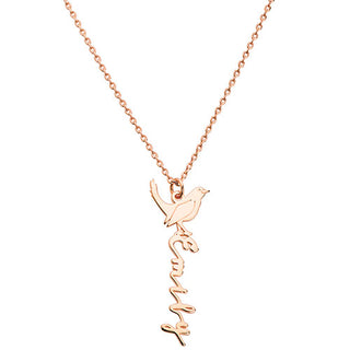 Sterling Silver Vertical Script Name with Birthmonth Bird Necklace