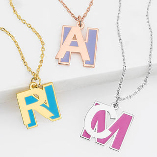 Bold Double Initial with Enamel Necklace