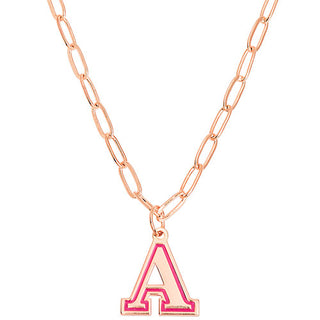 Enamel Outline Uppercase Initial Paperclip Chain Necklace