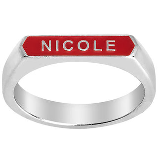 Silver Plated Enamel Name Rectangle Ring