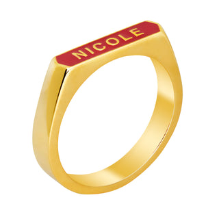 14K Gold Plated Enamel Name Rectangle Ring