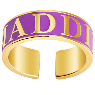 14K Gold Plated Enamel Name Wide Band Ring