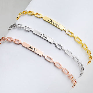 Frozen Paperclip Chain Engraved Cuff Bracelet