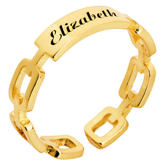 14K Gold Plated Frozen Paperclip Chain Engraved Ring