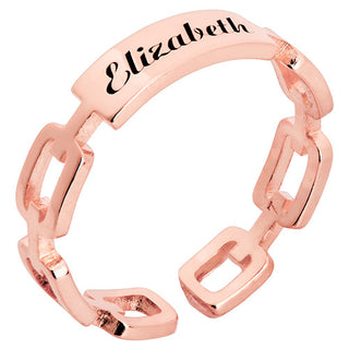 14K Rose Gold Plated Frozen Paperclip Chain Engraved Ring