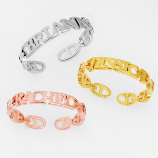 14K Gold Plated Frozen Mariner Chain Name Ring