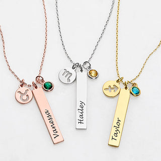 Sterling Silver Name, Zodiac Sign and Birthstone Cluster Necklace