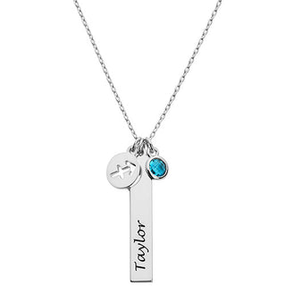Sterling Silver Name, Zodiac Sign and Birthstone Cluster Necklace