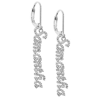 Sterling Silver Pave CZ Name Drop Earrings