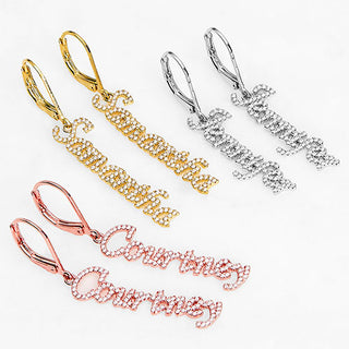 Sterling Silver Pave CZ Name Drop Earrings