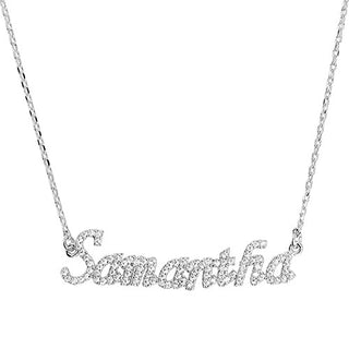 Sterling Silver Pave CZ Name Plaque Necklace