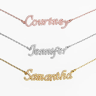Sterling Silver Pave CZ Name Plaque Necklace