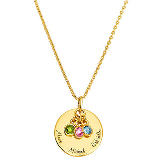 Mother's Engraved Disc with Birthstones Cluster Necklace