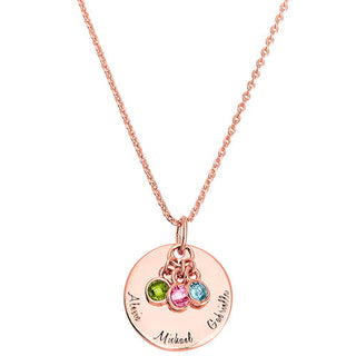 Mother's Engraved Disc with Birthstones Cluster Necklace