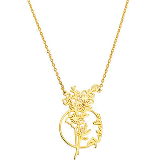 Personalized Birthmonth Flower and Name Circle Necklace