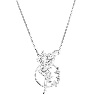 Personalized Birthmonth Flower and Name Circle Necklace