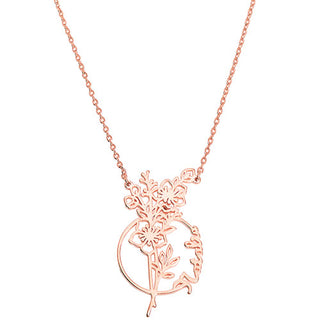 Personalized Birthmonth Flower and Name Circle Necklace