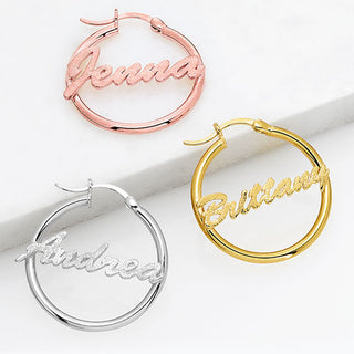 Sterling Silver Laser Finish Name Small Hoop Earrings