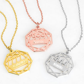 Plated Engraved Name and Angel Number Geometric Necklace