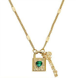 Filigree Birthstone Heart Lock with Name Key Necklace