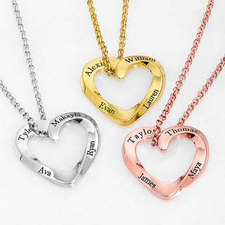 Sterling Silver Engraved Family Name Twisted Heart Necklace