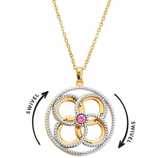 3-D Engraved Flower with Birthstone Spinner Necklace