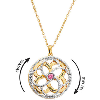 3-D Engraved Flower with Birthstone Spinner Necklace