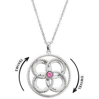 3-D Engraved Flower with Birthstone Spinner Necklace