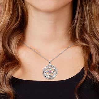 3-D Engraved Flower with Birthstone Spinner Necklace