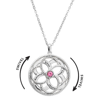 3-D Engraved Flower with Birthstone Spinner Necklace