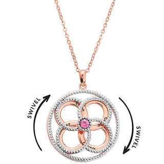3-D Engraved Flower with Birthstone Spinner Necklace