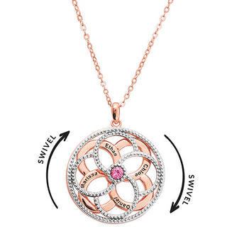 3-D Engraved Flower with Birthstone Spinner Necklace