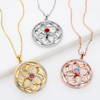 3-D Engraved Flower with Birthstone Spinner Necklace