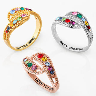 Personalized Curved Bypass Family Birthstone Ring