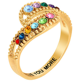 14K Gold Plated Curved Bypass Family Birthstone Ring