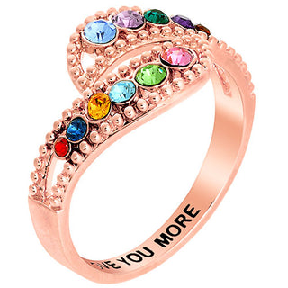 14K Rose Gold Plated Curved Bypass Family Birthstone Ring