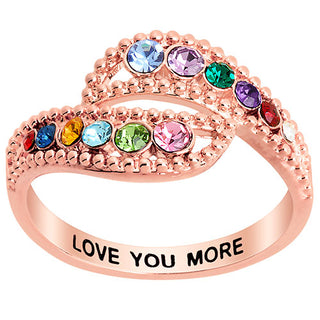 14K Rose Gold Plated Curved Bypass Family Birthstone Ring