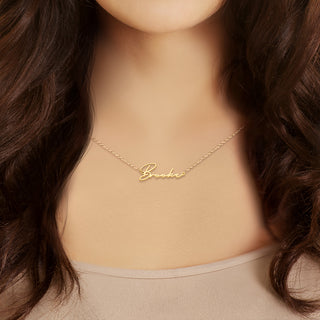 Sterling Silver Handwritten Script Name Plaque with Free Hoop Earrings