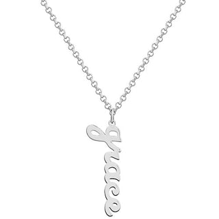 Sterling Silver Vertical Lowercase Script Name with Free Freshwater Pearl Earrings