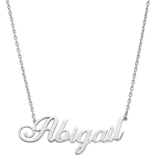 Sterling Silver Fancy Script Name Plaque with Free Fresh Water Pearl Earrings