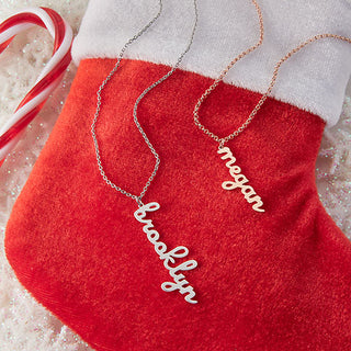 Sterling Silver Vertical Lowercase Script Name with Free Stocking
