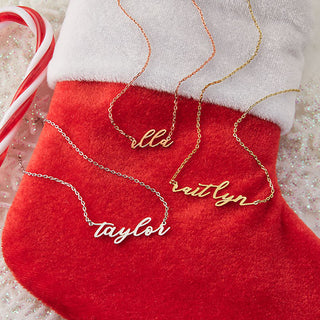 Sterling Silver Lowercase Script Name Plaque with Free Stocking