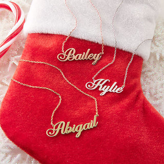 Sterling Silver Fancy Script Name Plaque with Free Stocking