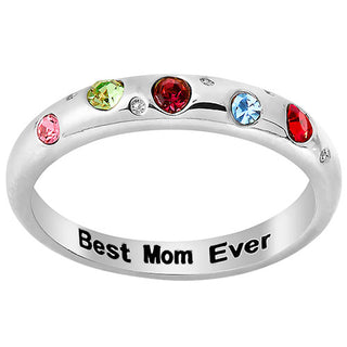 Silver Plated Personalized Birthstone Etoile Ring