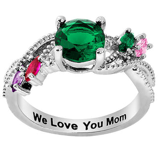 Silver Plated Round and Marquise Family Birthstone Ring