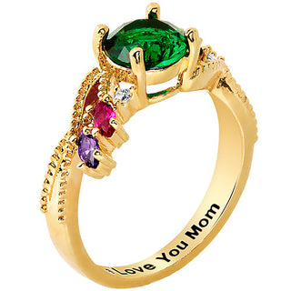 14K Gold Plated Round and Marquise Family Birthstone Ring