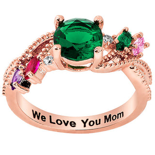 14K Rose Gold Plated Round and Marquise Family Birthstone Ring