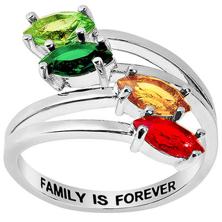 Silver Plated Marquise Bypass Birthstone Ring