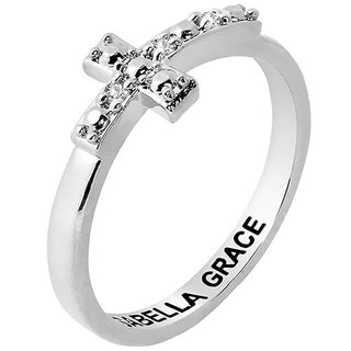 Silver Plated Engraved Diamond Accent Cross Ring