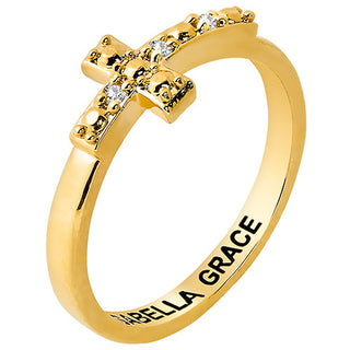 14K Gold Plated Engraved Diamond Accent Cross Ring